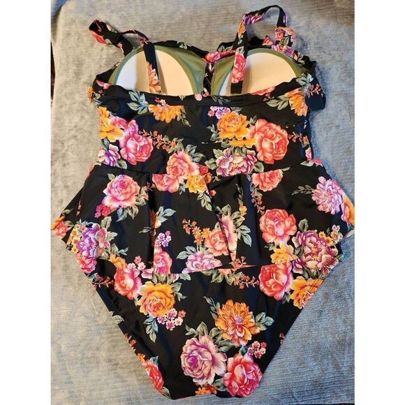 Terra & Sky Size 0x 14W Floral Tiered Ruffle One Piece Swimsuit - Picture 2 of 3